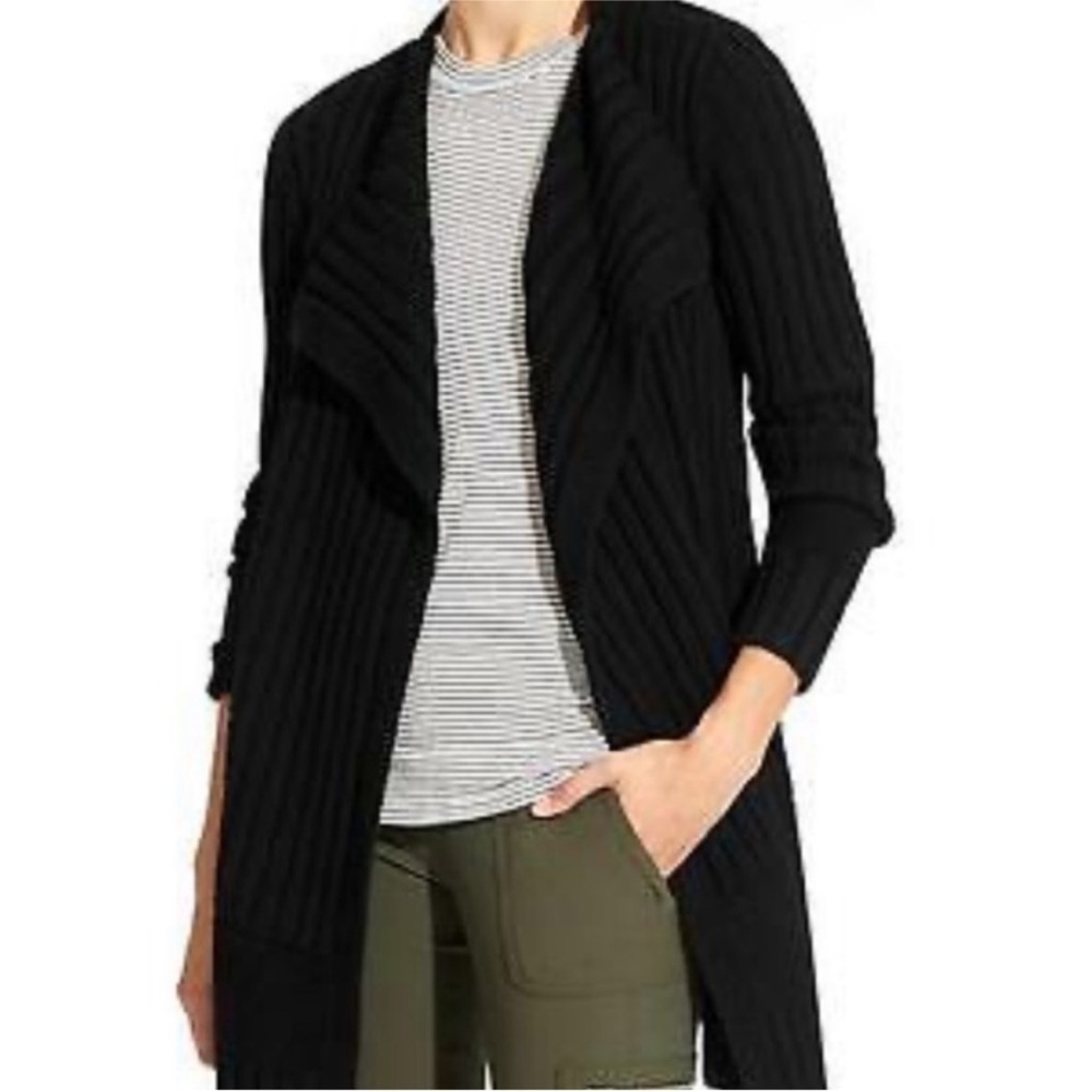 Athleta Wildwood Wool Ribbed Open Cardigan Black Medium